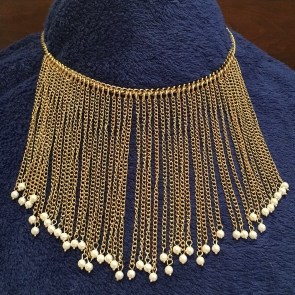 Fringe chain with faux pearls, choker by Joyus
